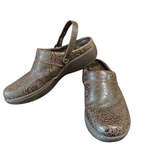 Dansko Brown Mules Tooled Leather Sling Back Clog Size 10